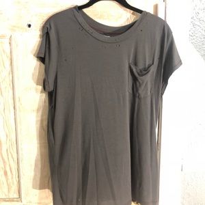 Grey RVCA T Shirt with burgundy trim